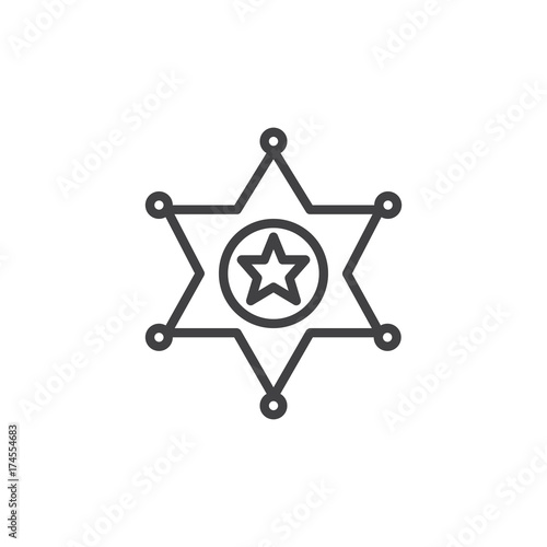 Sheriff's badge line icon, outline vector sign, linear style pictogram isolated on white. Symbol, logo illustration. Editable stroke