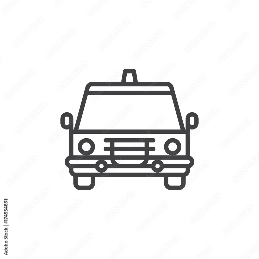 Police car line icon, outline vector sign, linear style pictogram isolated on white. Symbol, logo illustration. Editable stroke