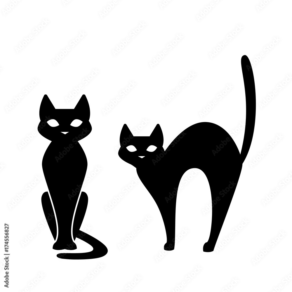 Black cat, scary cartoon Halloween illustration Vector Stock Vector | Adobe  Stock