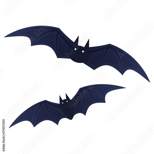 Flying bat, scary cartoon Halloween illustration Vector
