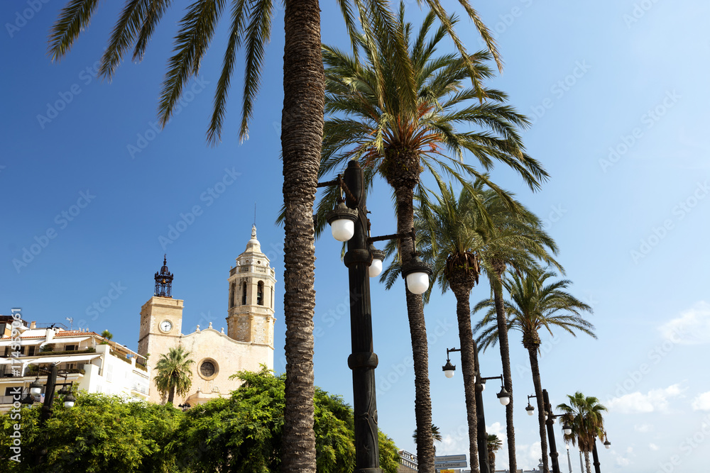 Cityscape of Sitges at the Mediterranean sea, Spain
