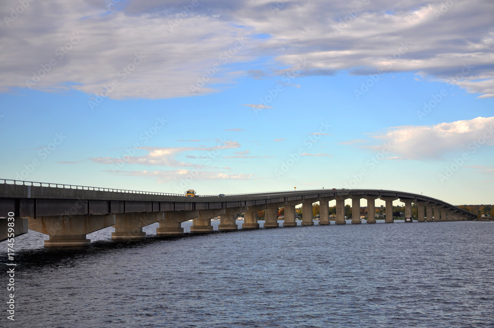 Rouses Point Bridge at the north end of Lake Champlain on the border of USA and Canada in Rouses Point, Upstate New York, USA.