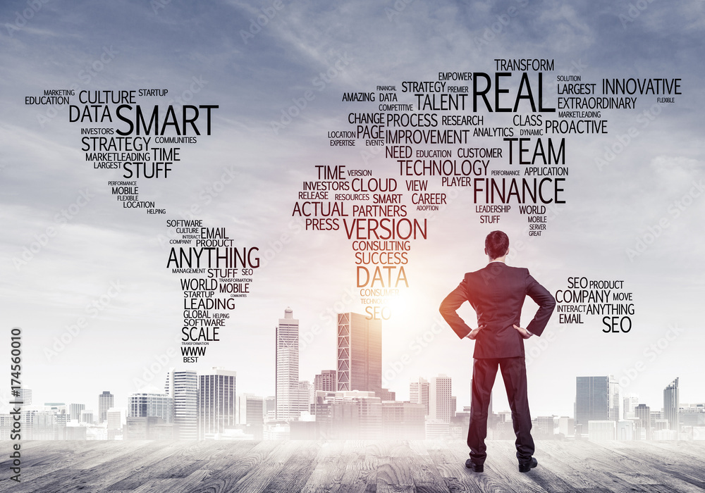 Motivation and inspiration concept with modern cityscape and bus Motivation and inspiration concept with modern cityscape and bus