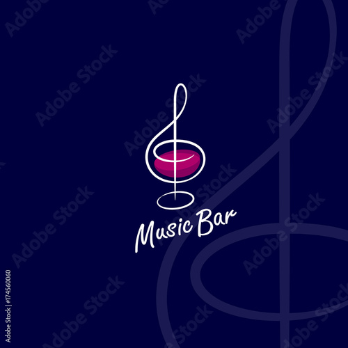 Music Bar logo. Treble clef as a glass with wine.