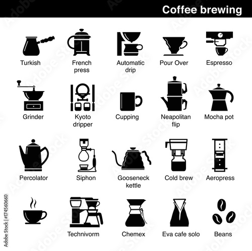 Set of coffee brewing methods. Vector elements