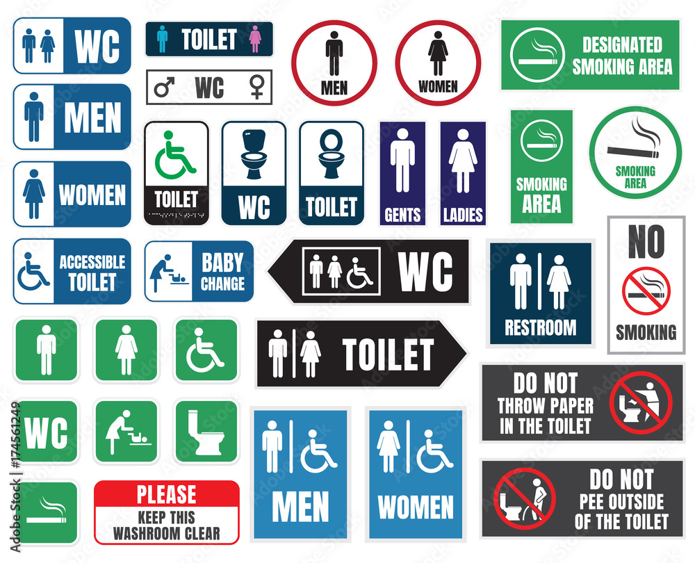 toilet vector signs set, restroom wc stickers Stock | Adobe