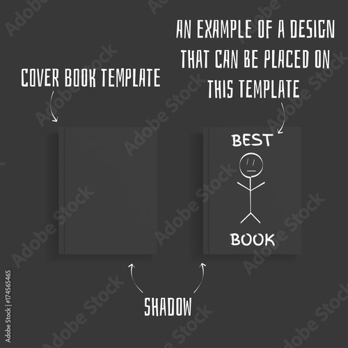 Book. Blank black book cover with shadow on a dark background. Vector illustration