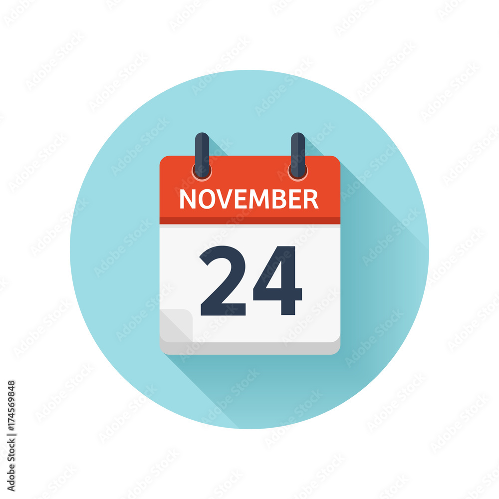 November 24. Vector flat daily calendar icon. Date and time, day, month 2018. Holiday. Season. November 24. Vector flat daily calendar icon. Date and time, day, month 2018. Holiday. Season.