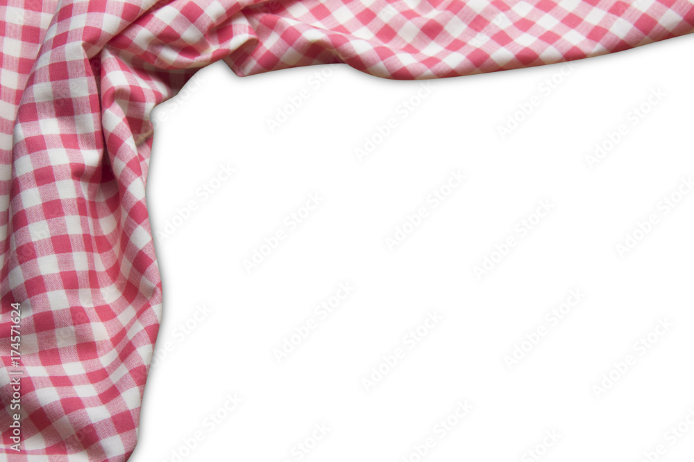 Red plaid on white background isolated, copy space, paths Red plaid on white background isolated, copy space, paths