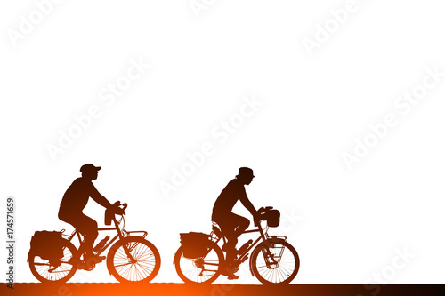 silhouette man ride a bicycle relaxing on white background