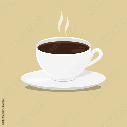 Cup of coffee. White cup on the isolated brown background. Illustration