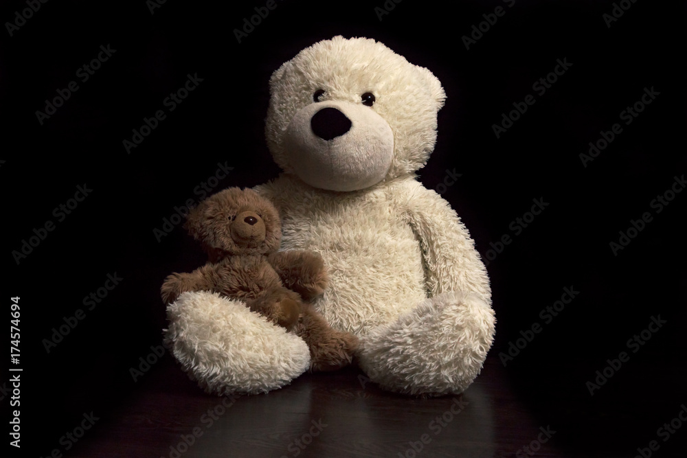 baby toy teddy bears on a black background