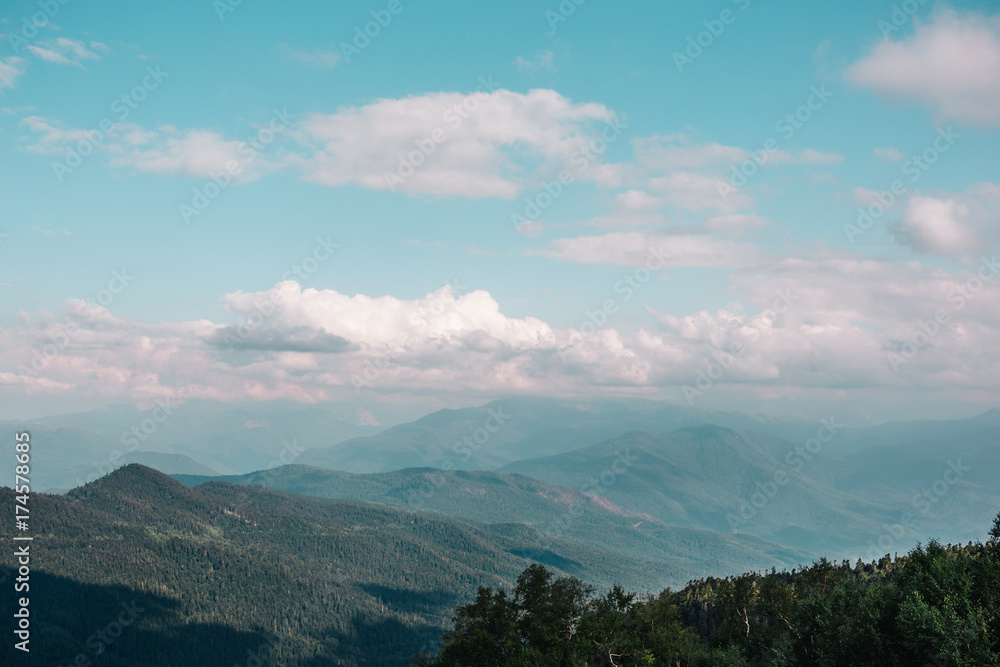 Summer mountains and blue sky landscape