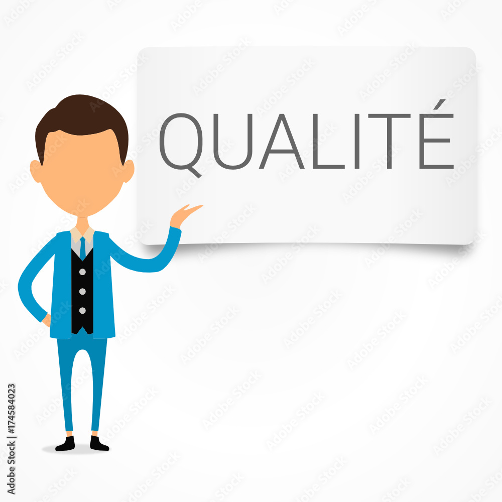 panneau qualité avec businessman en présenation panneau qualité avec businessman en présenation