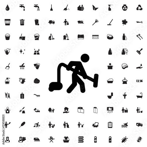 Man with vacuum cleaner icon. set of filled cleaning icons.