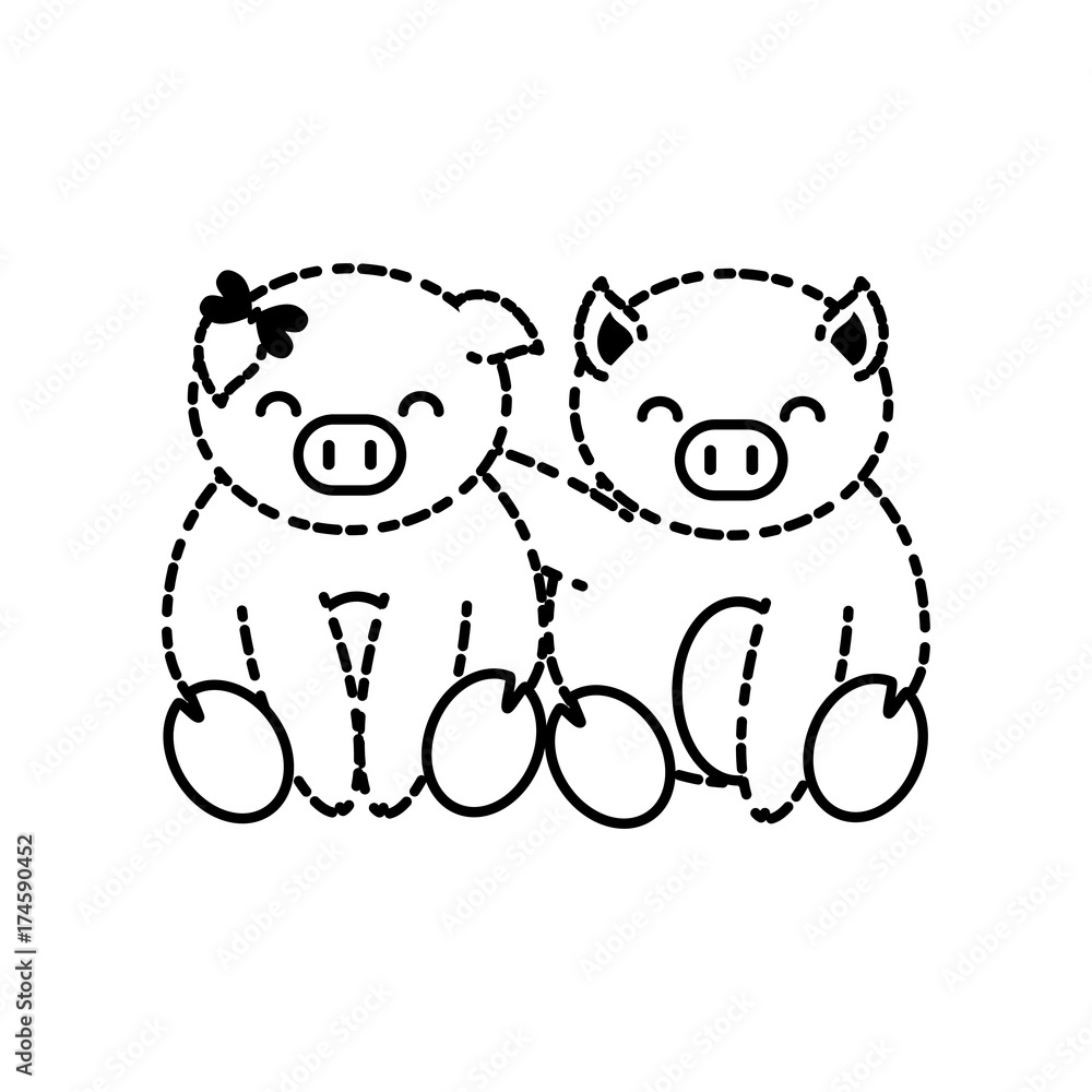 cute couple of pigs icon over white background vector illustration cute couple of pigs icon over white background vector illustration