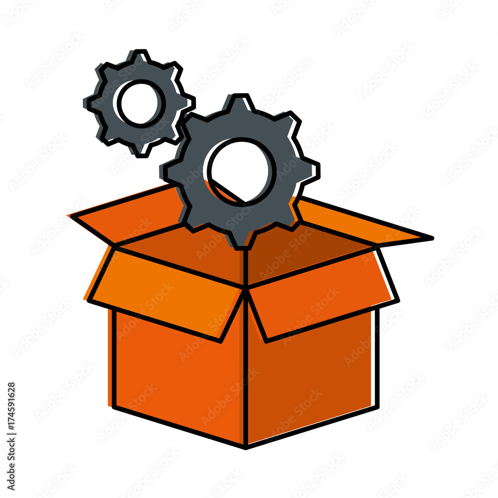 box with gears machine isolated icon box with gears machine isolated icon