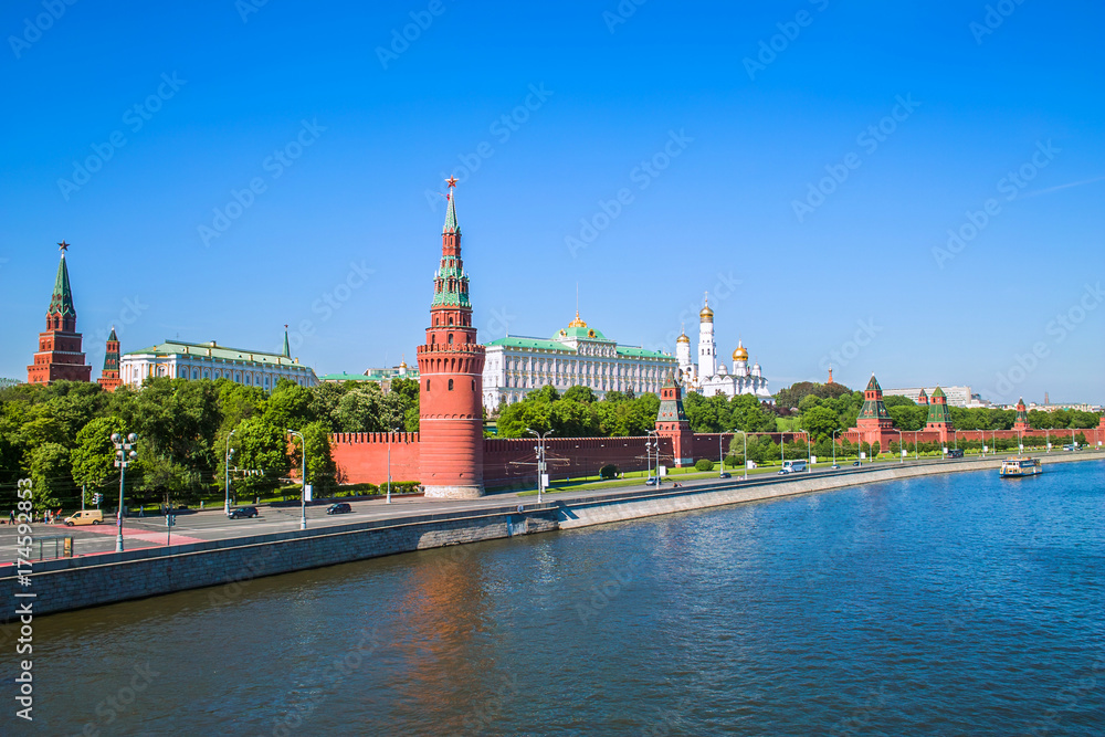 View of Moscow Kremlin walls and Moskva river, Russia.