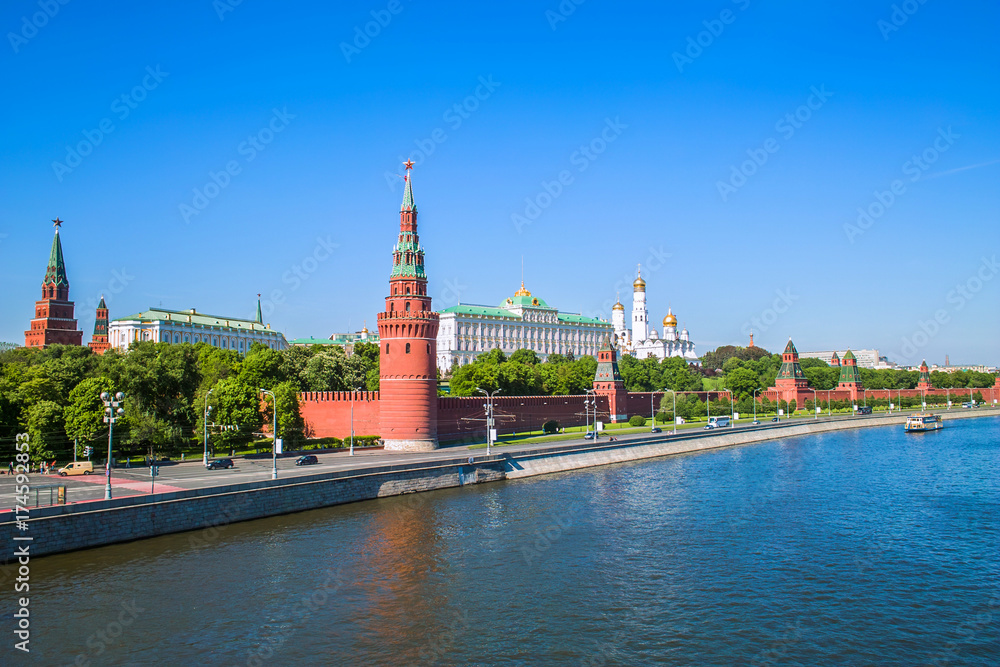 View of Moscow Kremlin walls and Moskva river, Russia. View of Moscow Kremlin walls and Moskva river, Russia.