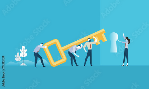 The key to success. Flat design business people concept. Vector illustration concept for web banner, business presentation, advertising material.