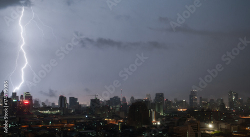 Lightning in night Bangkok.