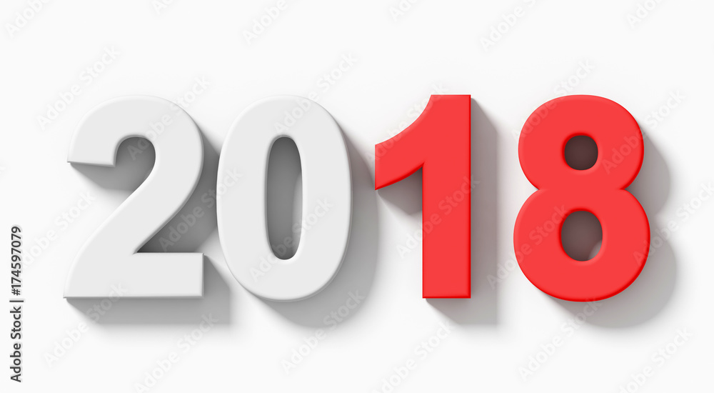 year 2018 marked red-white 3d numbers with shadow isolated on white - orthogonal projection year 2018 marked red-white 3d numbers with shadow isolated on white - orthogonal projection
