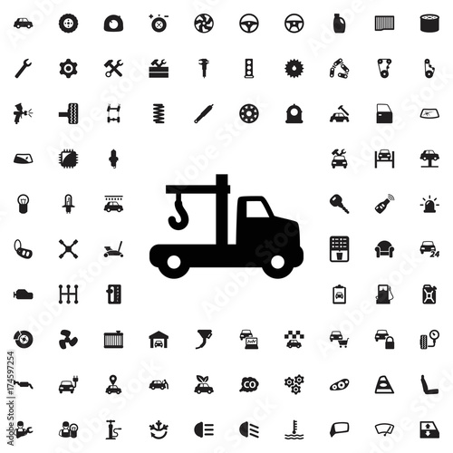 Tow truck icon. set of filled car service icons.