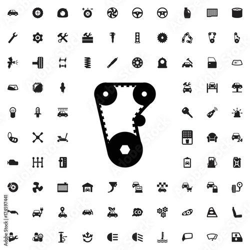 Timing belt icon. set of filled car service icons.