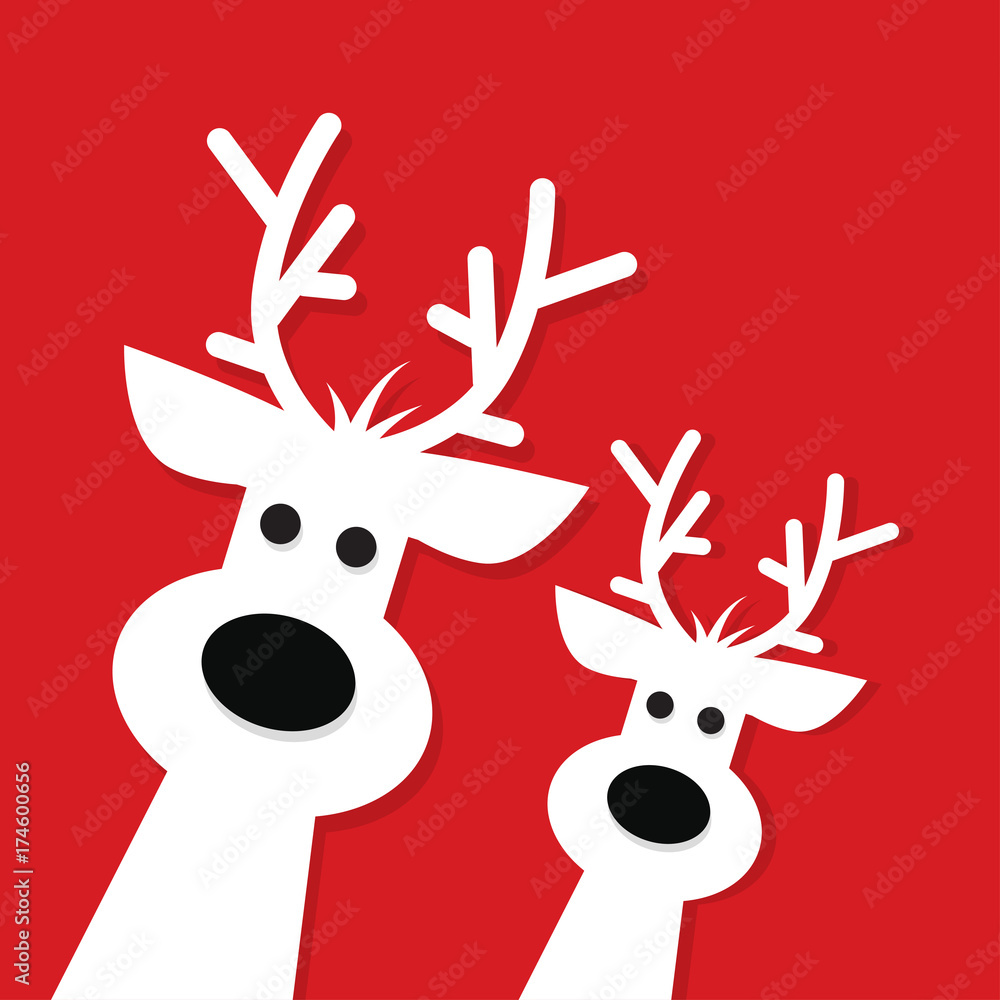 Two white Christmas Reindeer - obrazy, fototapety, plakaty 