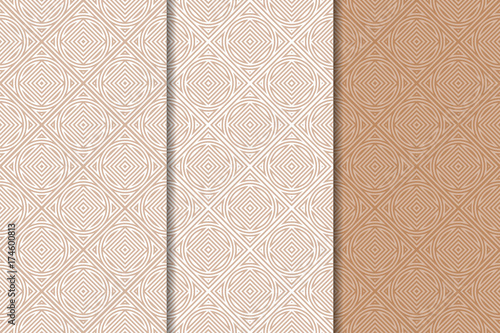 Brown and white set of geometric seamless patterns