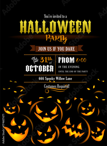 Halloween party invitation with scary pumpkins