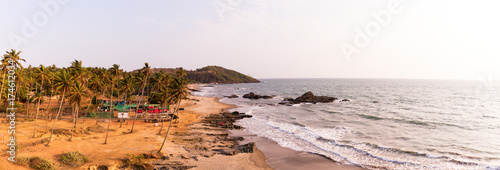 Vagator and Ozran beach at sunset, Goa photo