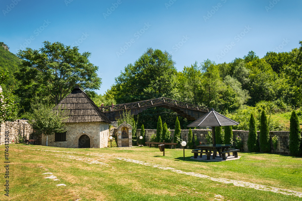 Naklejka premium Prijepolje, Serbia August 02, 2017: bridge at the monastery of Mileseva