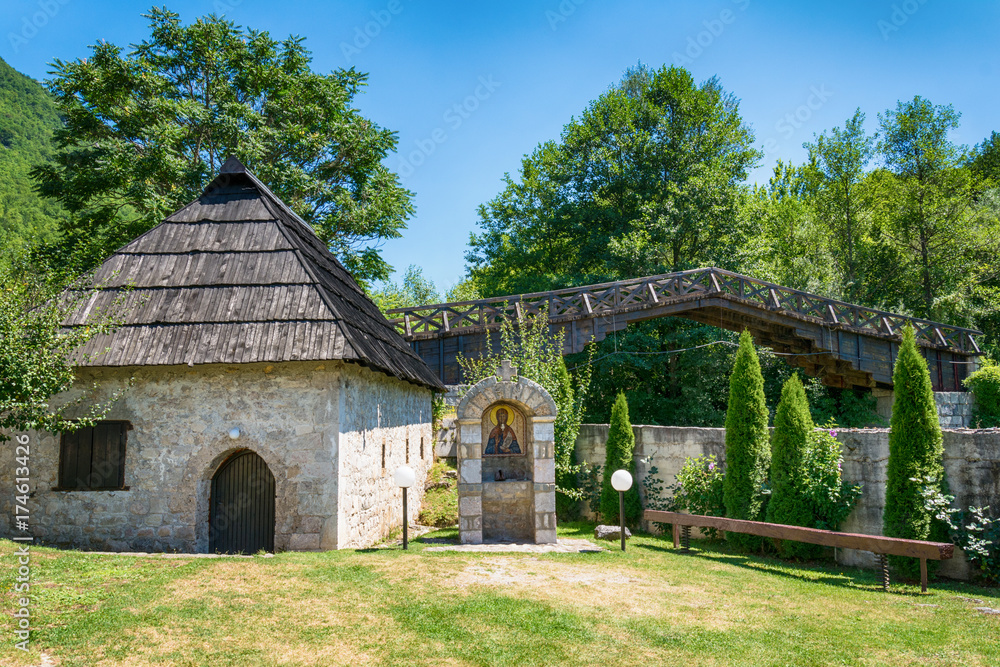 Prijepolje, Serbia August 02, 2017: bridge at the monastery of Mileseva