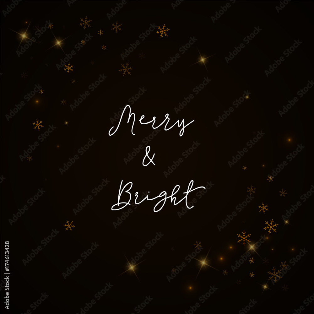 Merry & Bright greeting card. Sparse starry snow background. Sparse starry snow on brown background.good-looking vector illustration.