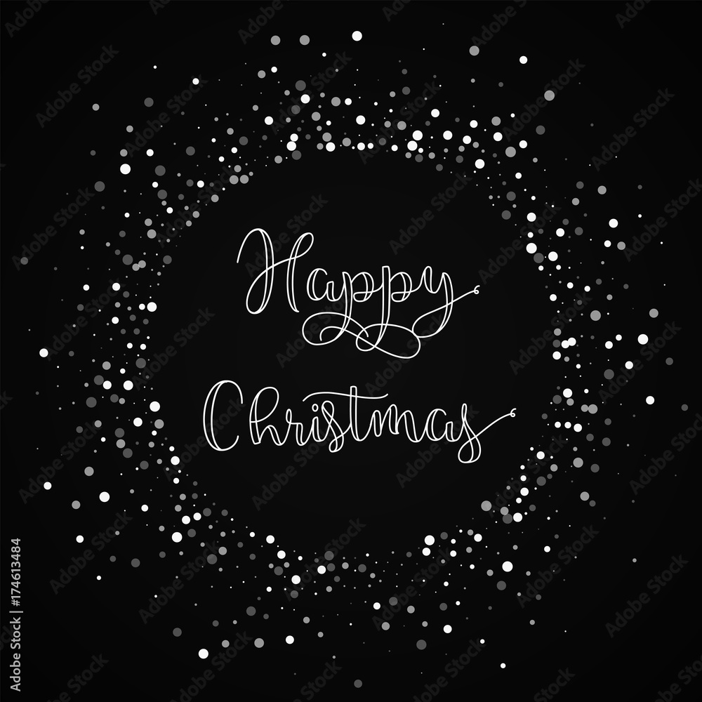 Happy Christmas greeting card. Random falling white dots background. Random falling white dots on black background.great vector illustration. Happy Christmas greeting card. Random falling white dots background. Random falling white dots on black background.great vector illustration.