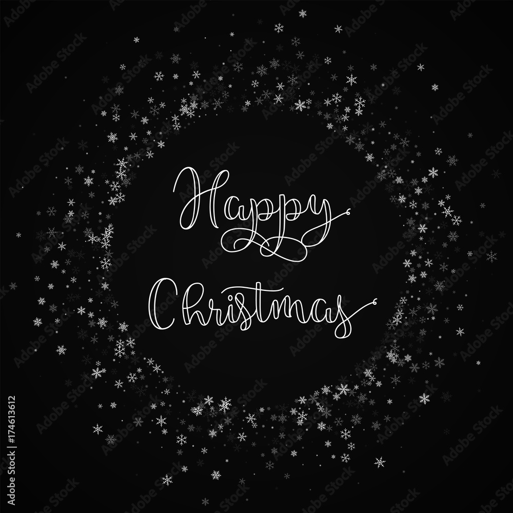 Happy Christmas greeting card. Beautiful snowfall background. Beautiful snowfall on black background.great vector illustration. Happy Christmas greeting card. Beautiful snowfall background. Beautiful snowfall on black background.great vector illustration.