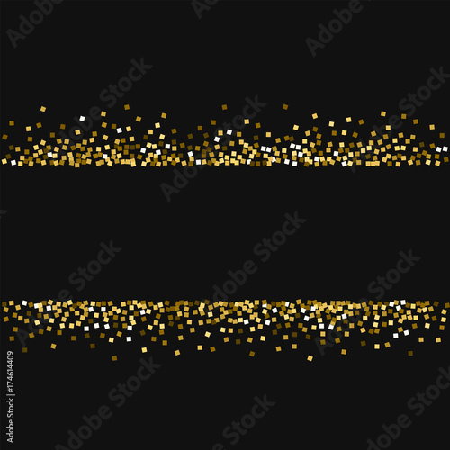 Gold glitter. Scatter lines with gold glitter on black background. Overwhelming Vector illustration.