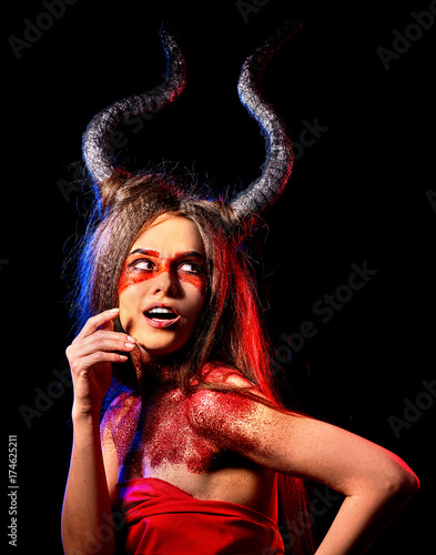 Fotografi Mad satan woman on black magic ritual of in hell