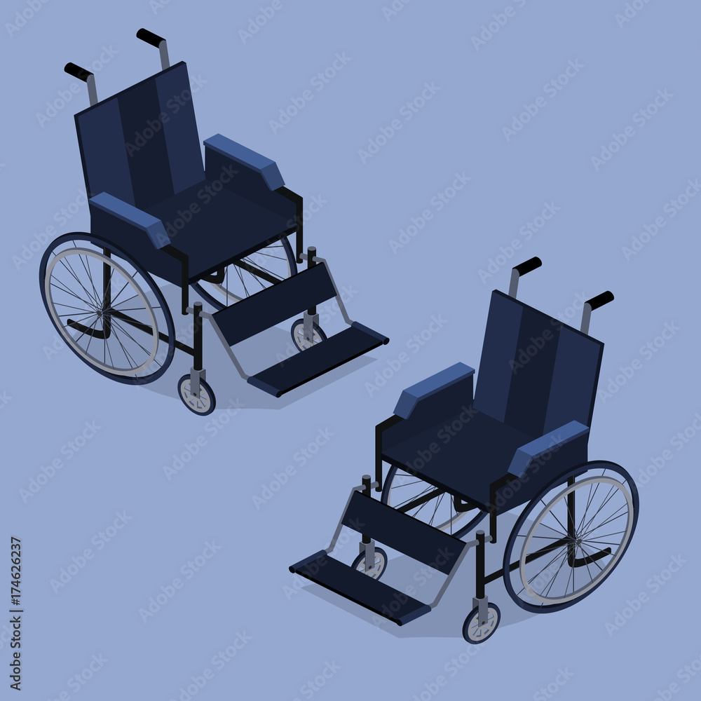 Isometric 3D vector illustration wheelchair without a person Isometric 3D vector illustration wheelchair without a person
