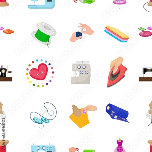 coil with thread, sewing machine, fabric and other equipment. Sewing and equipment set collection icons in cartoon style vector symbol stock illustration web.