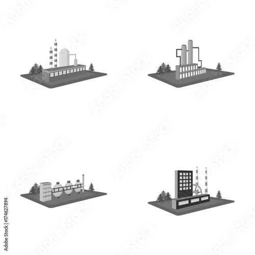 Processing factory,metallurgical plant. Factory and industry set collection icons in monochrome style isometric vector symbol stock illustration web.