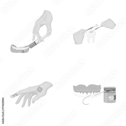 Anesthetic injection, dental instrument, hand manipulation, tooth cleaning and other web icon in monochrome style.bactericidal plaster, medicine icons in set collection.