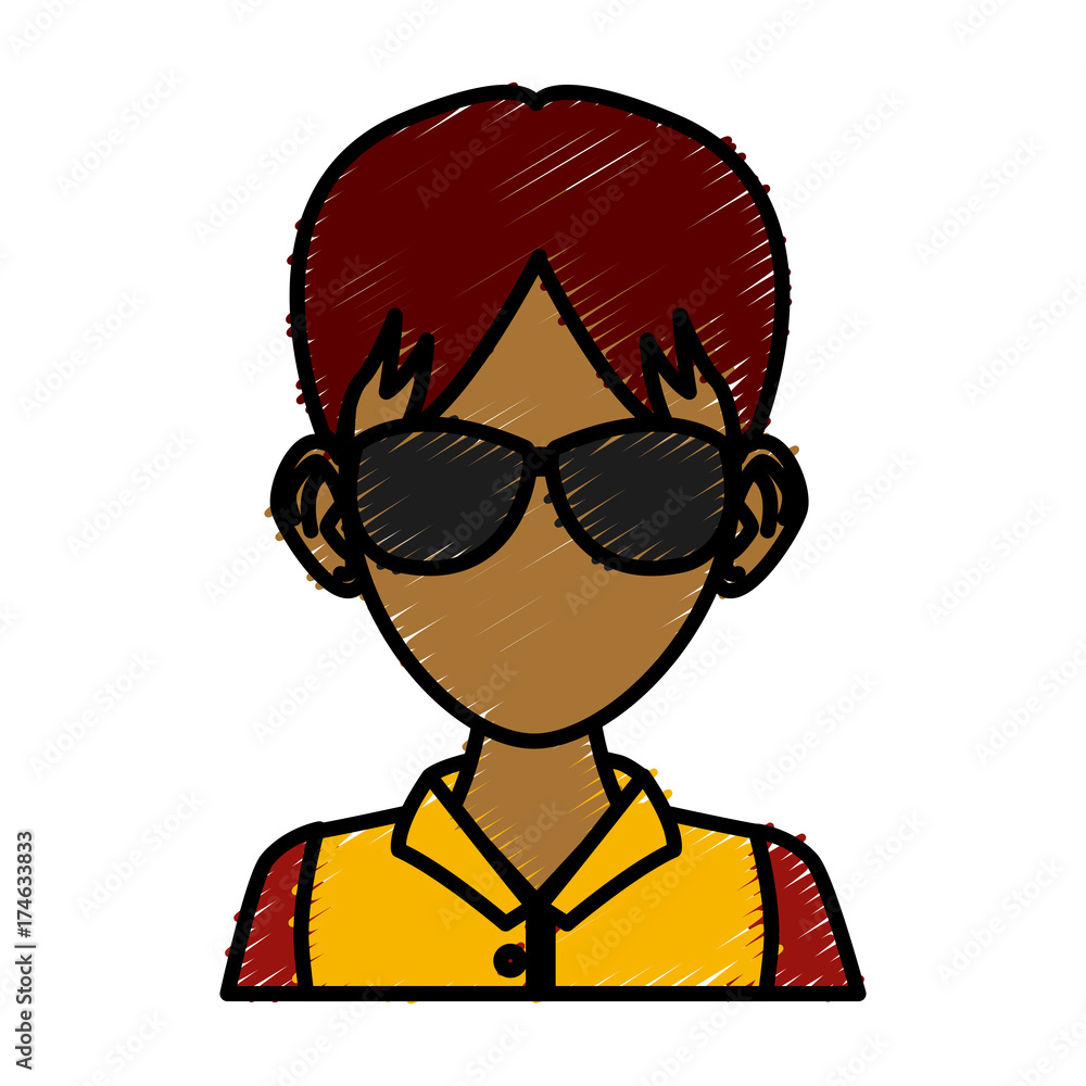 Young man with sunglasses cartoon icon vector illustration graphic design Young man with sunglasses cartoon icon vector illustration graphic design