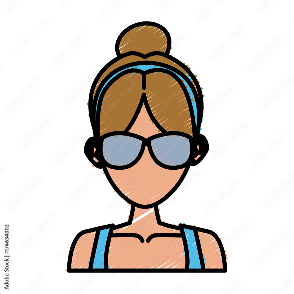 Young woman with sunglasses cartoon icon vector illustration graphic design Young woman with sunglasses cartoon icon vector illustration graphic design