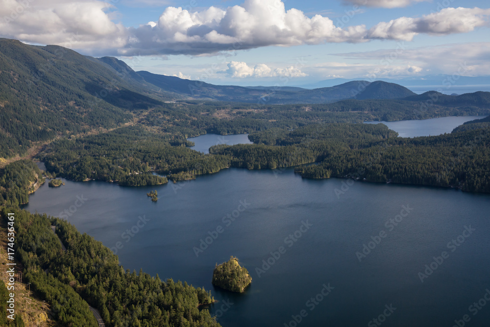 Ruby Lake in Sunshine Coast, British Columbia, Canada, during a cloudy evening from an Aerial View.