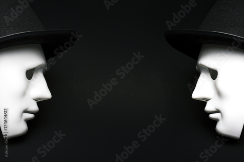 White human masks in hat