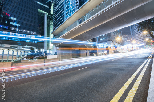 traffic trails in downtown hong kong,china,asia.