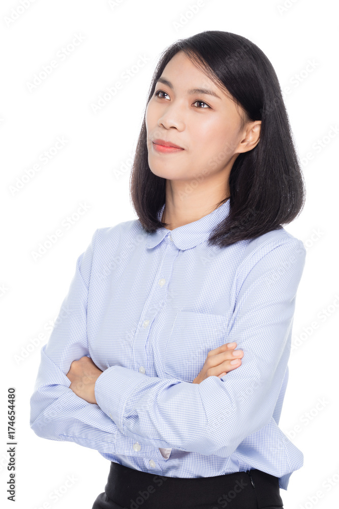 Portrait of a beautiful asian business woman with arms folded. Isolated on white background Portrait of a beautiful asian business woman with arms folded. Isolated on white background
