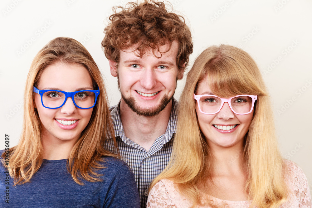 Happy friends man and women in glasses. Happy friends man and women in glasses.